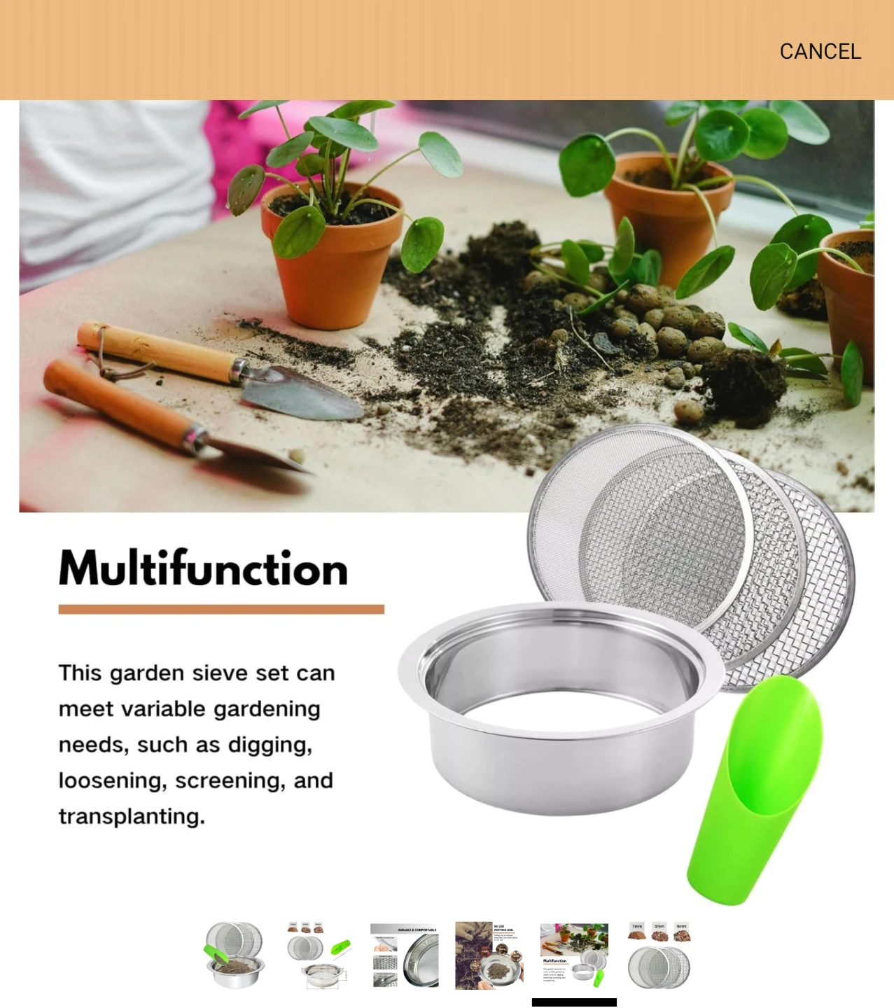 Stainless Steel Garden Sieve Set with 3 Screens - photo 4