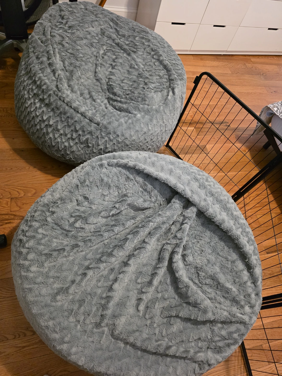Round Faux Fur Bean Bag Ottoman - Gray