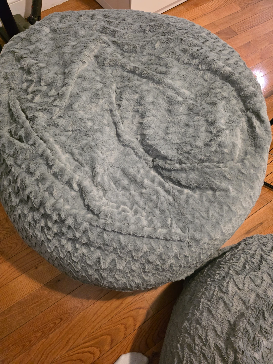 Round Faux Fur Bean Bag Ottoman - Gray - photo 2