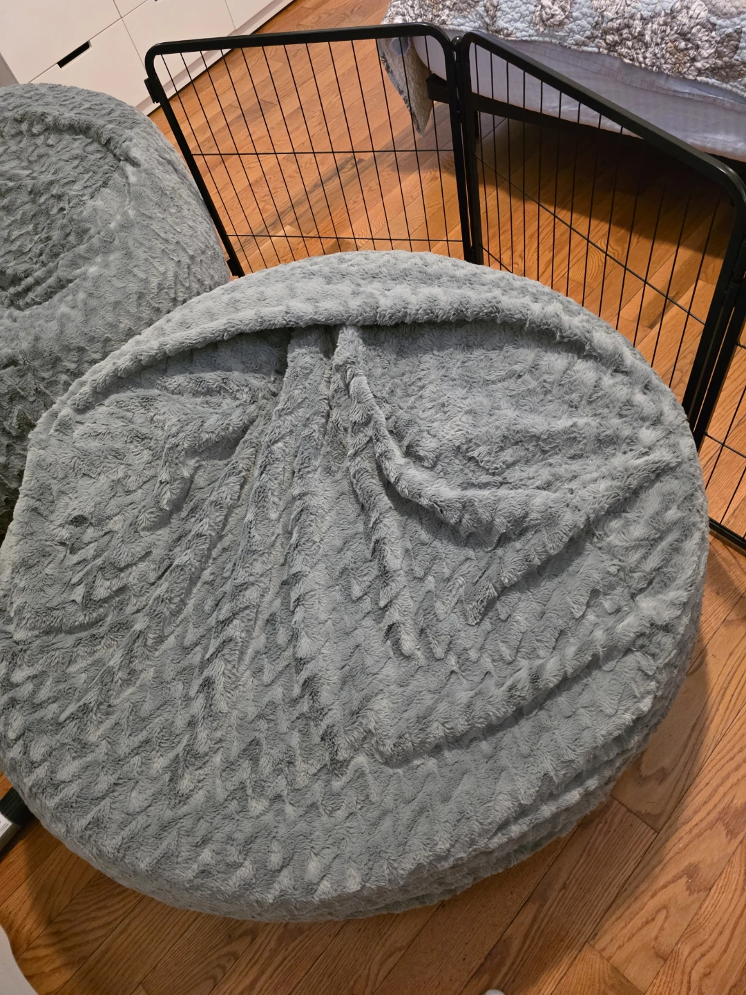 Round Faux Fur Bean Bag Ottoman - Gray - photo 3