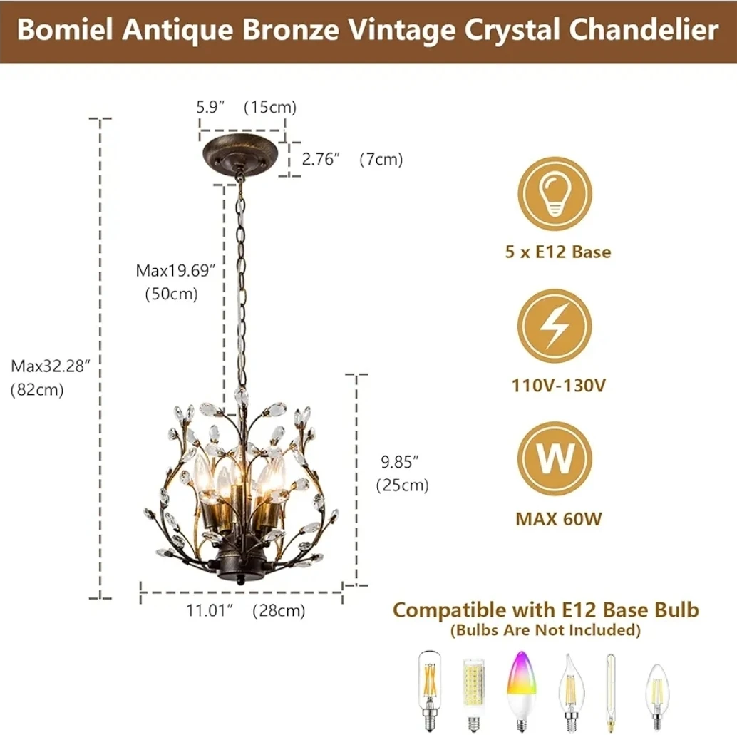 Antique Tree Branch Crystal Chandelier - 11" Wide Bronze - photo 2