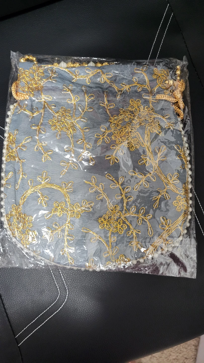 Embroidered Bag - Grey with Gold Floral Design