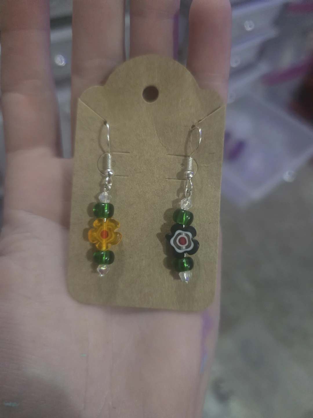 Handmade Beaded Flower Dangle Earrings