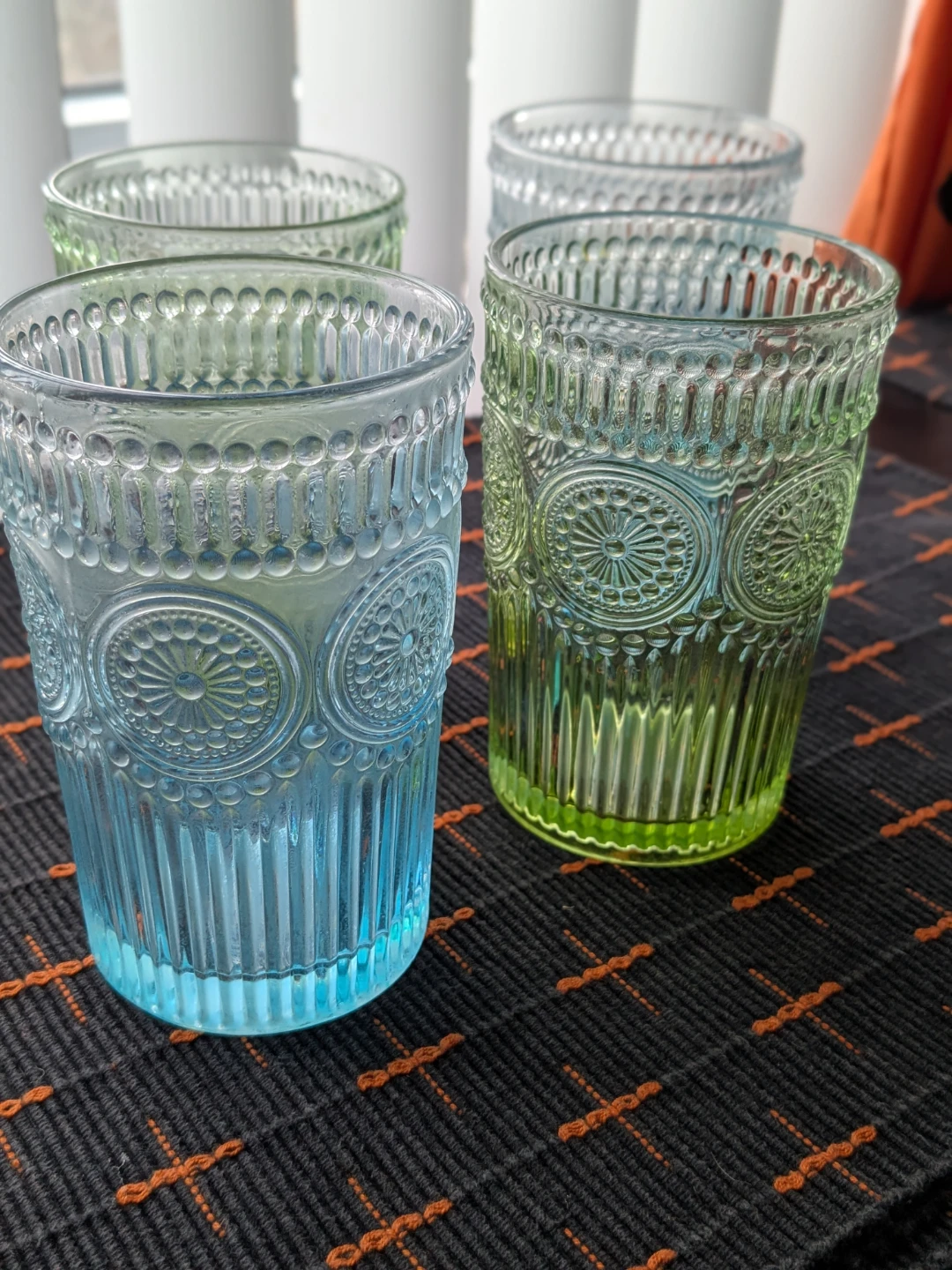 Set of 4 Embossed Glass Tumblers - Blue and Green - photo 2