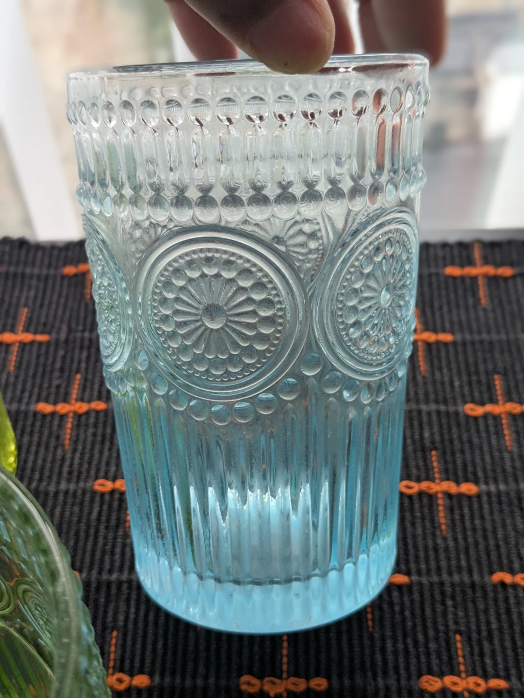 Set of 4 Embossed Glass Tumblers - Blue and Green - photo 4