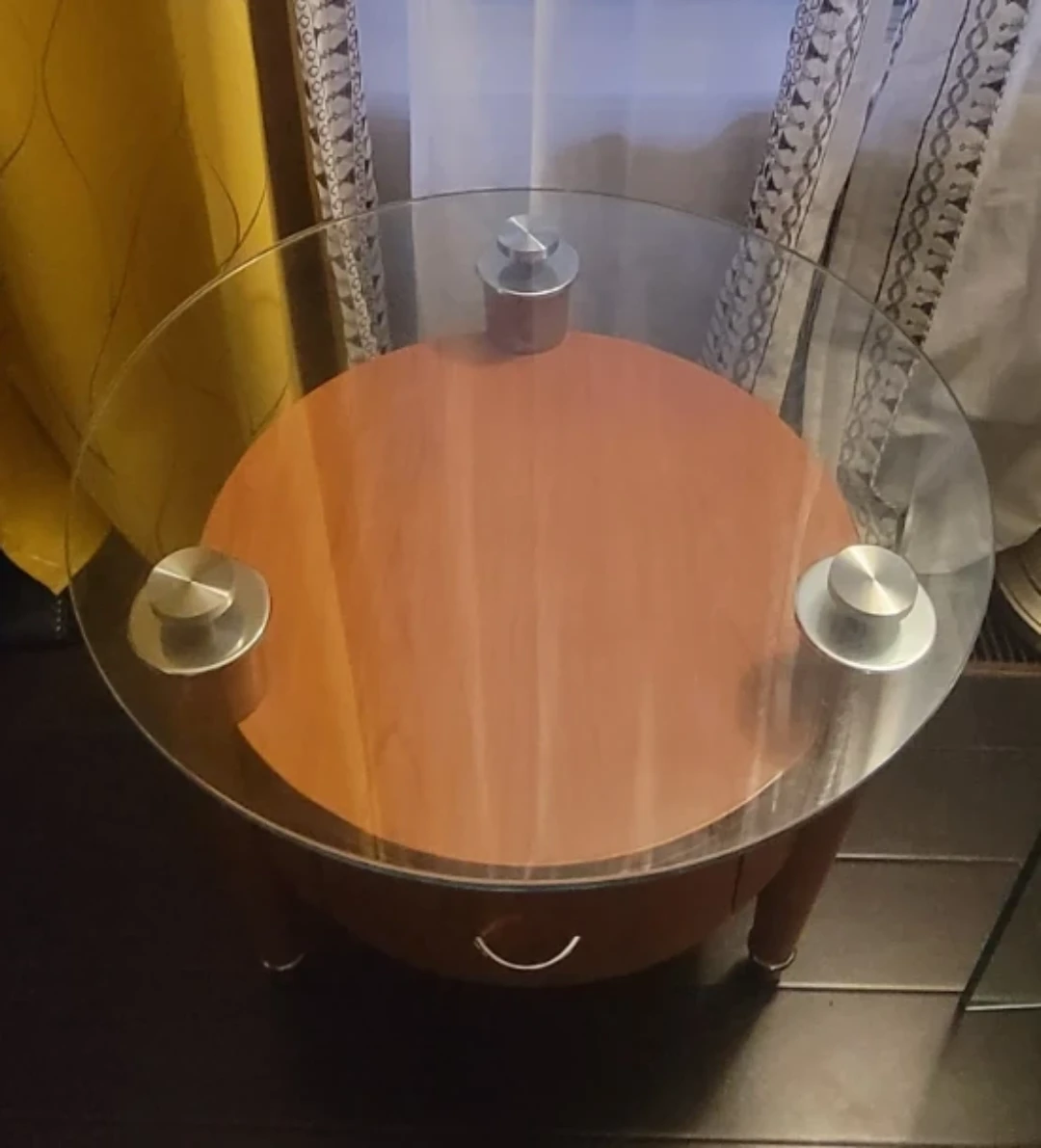 2 Round Glass Top Side Table with Drawer - photo 3