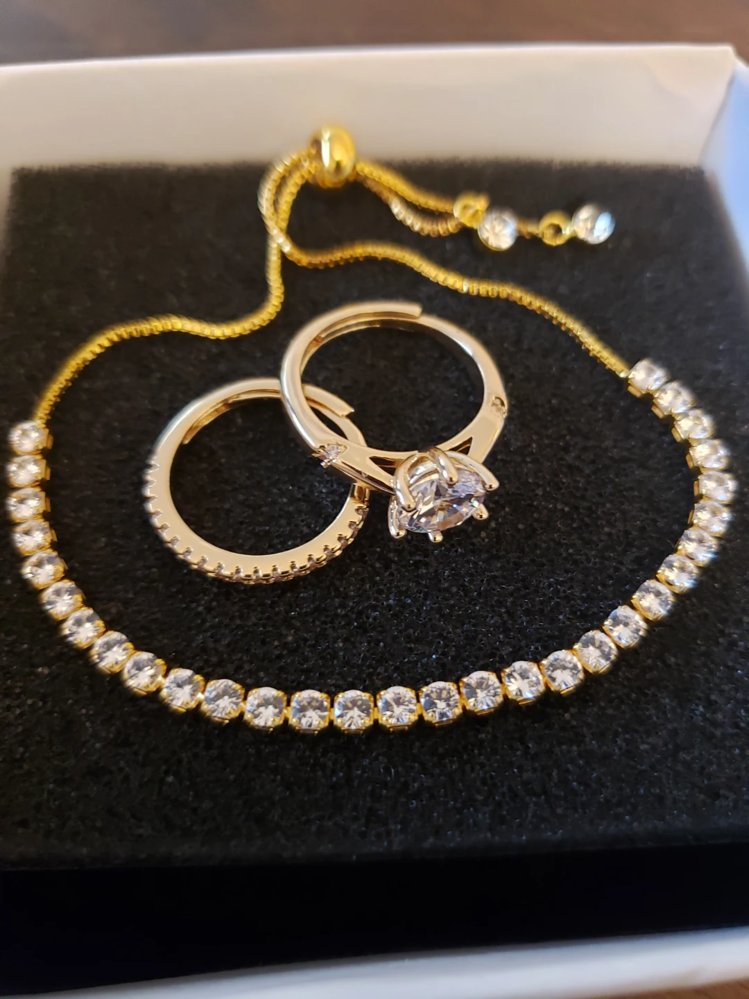 Gifted Gold Tone Tennis Bracelet and Rings Set. - photo 2