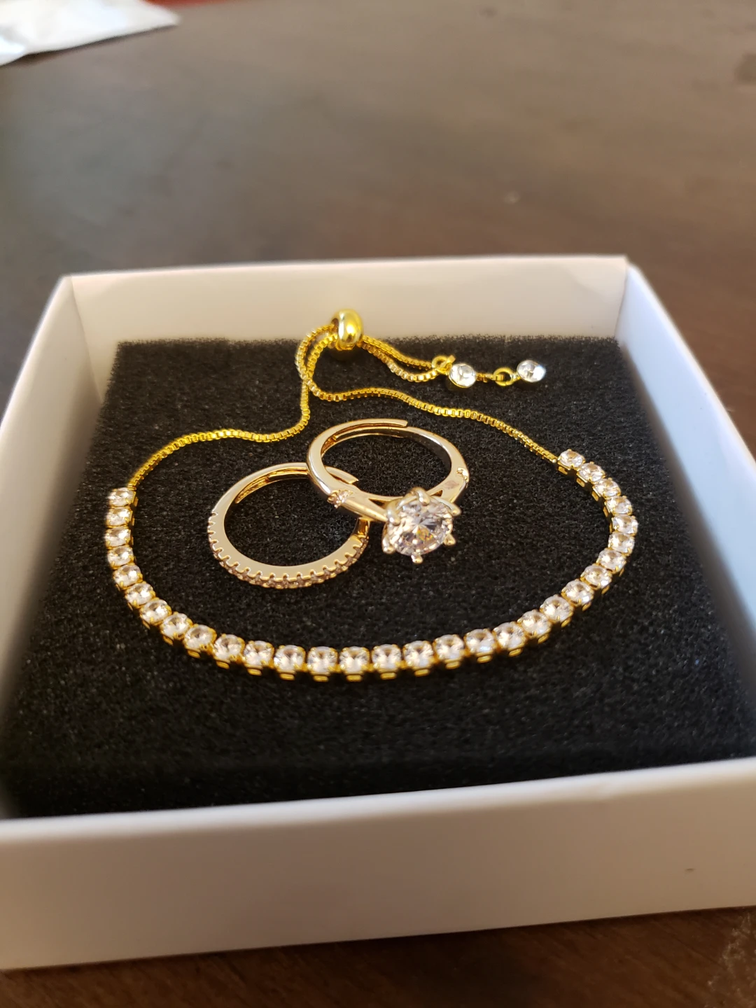 Gifted Gold Tone Tennis Bracelet and Rings Set. - photo 3