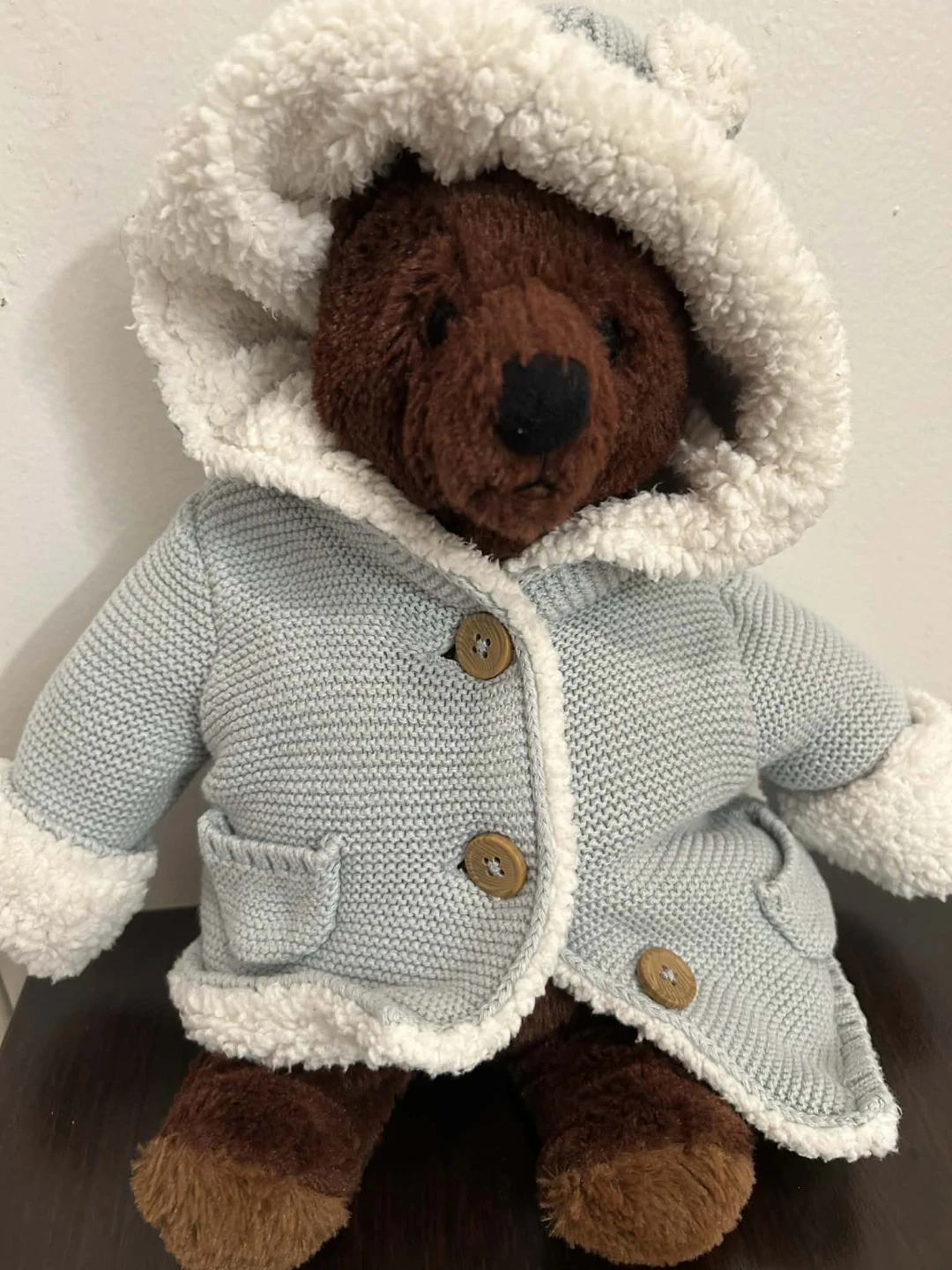 Teddy Bear with Blue Knitted Coat and Hood - photo 2