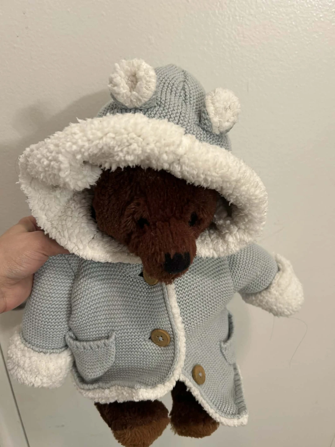 Teddy Bear with Blue Knitted Coat and Hood - photo 3
