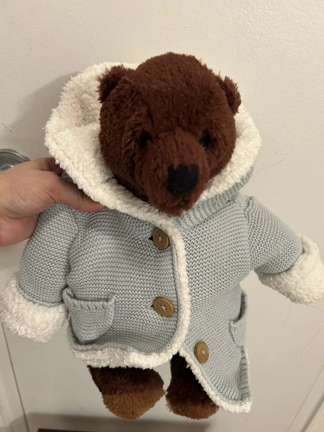 Teddy Bear with Blue Knitted Coat and Hood - photo 4