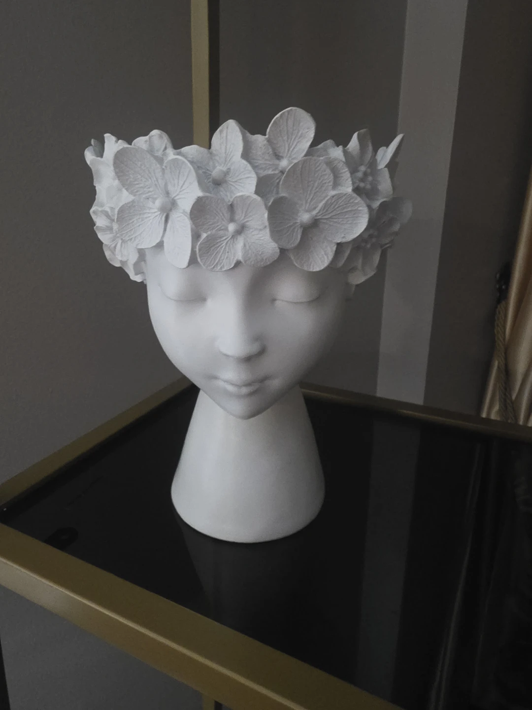 White Ceramic Head Planter with Floral Crown