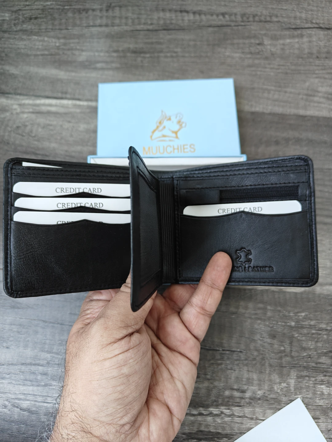 Moochies Bi-Fold Wallet - Black Genuine Leather