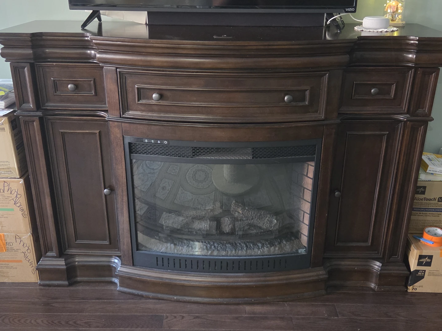 Dark Brown Electric Fireplace Entertainment Center