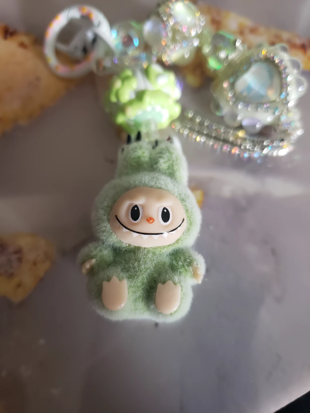 Light Green Plush Keychain with "Labubu" Charm