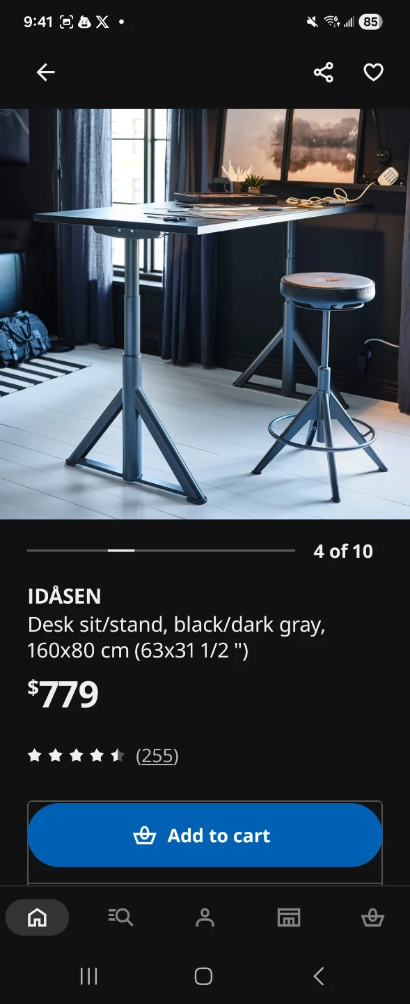 IKEA IDÅSEN Sit/Stand Desk - Black/Dark Gray, 160x80 cm