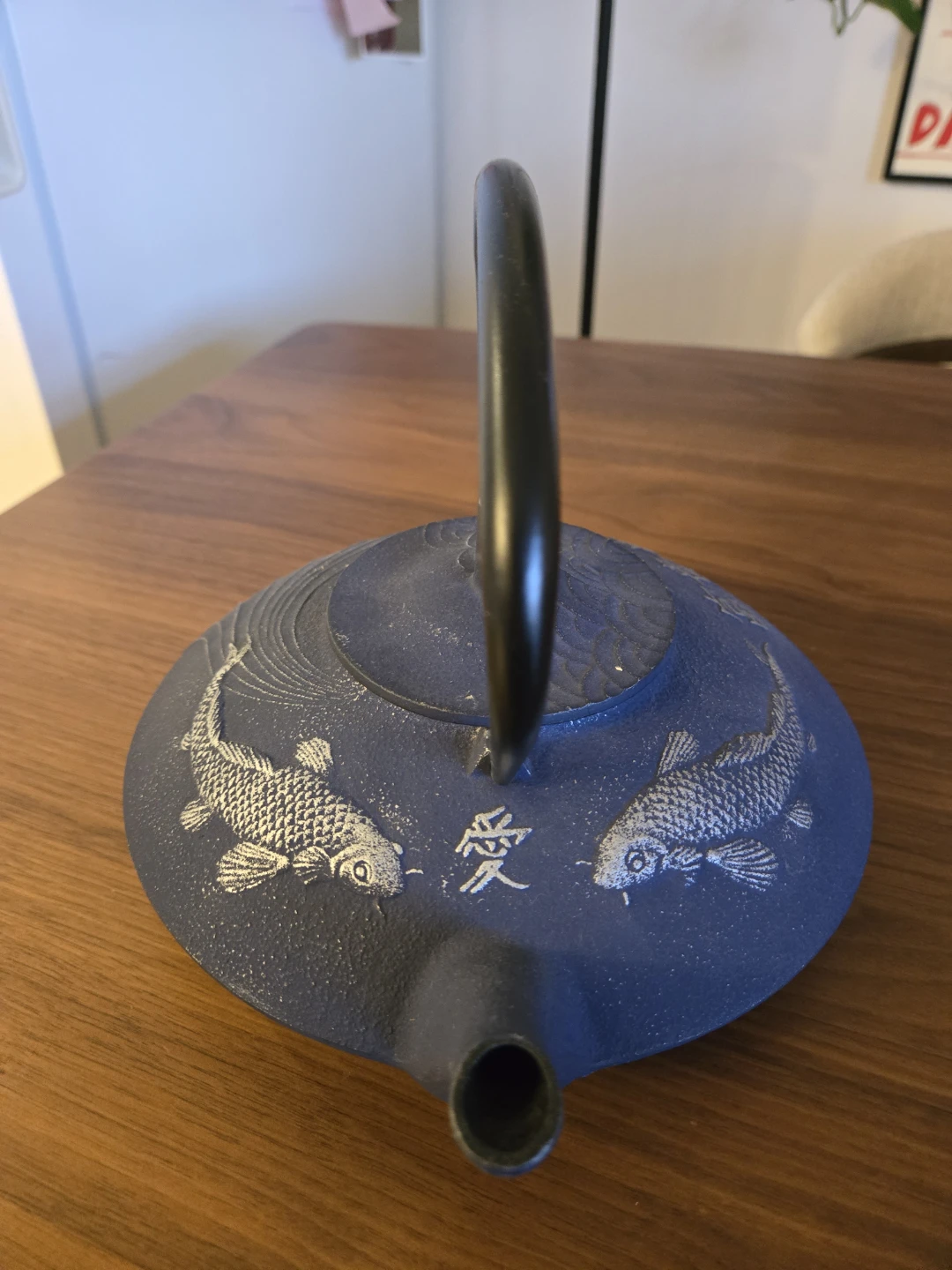 Cast Iron Tea Pot - Blue Koi Design - photo 2