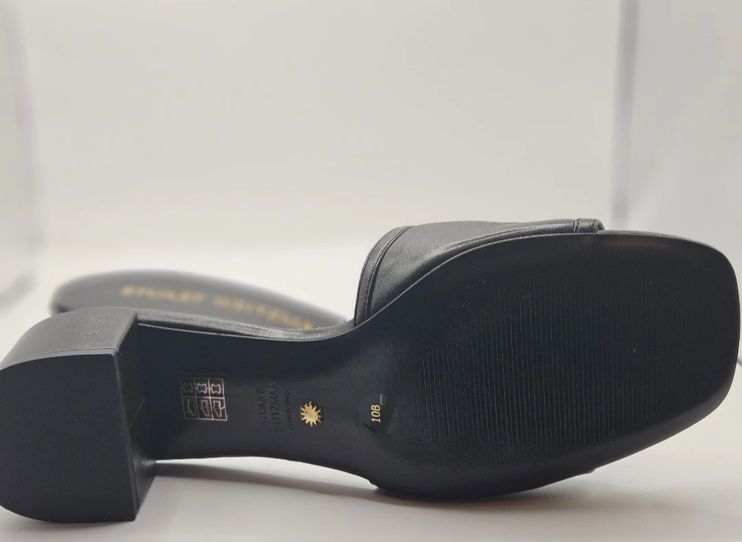 Stuart Weitzman Black Leather Block Heel Slide Sandals - photo 2