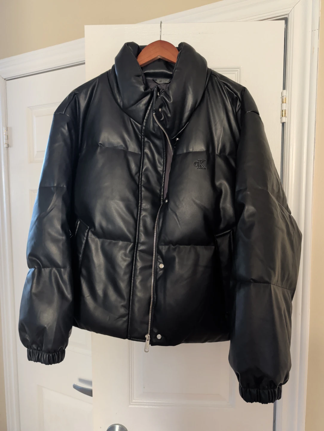 Calvin Klein Black Faux Leather Puffer Jacket