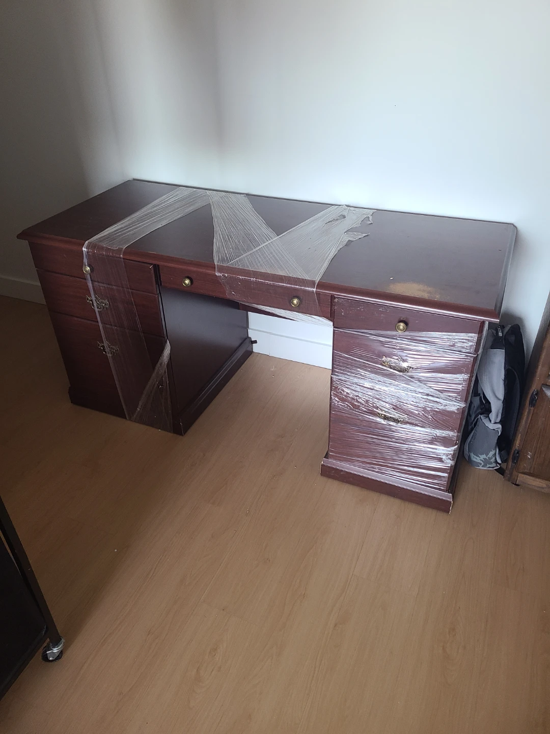 Dark Wood Desk with Drawers
