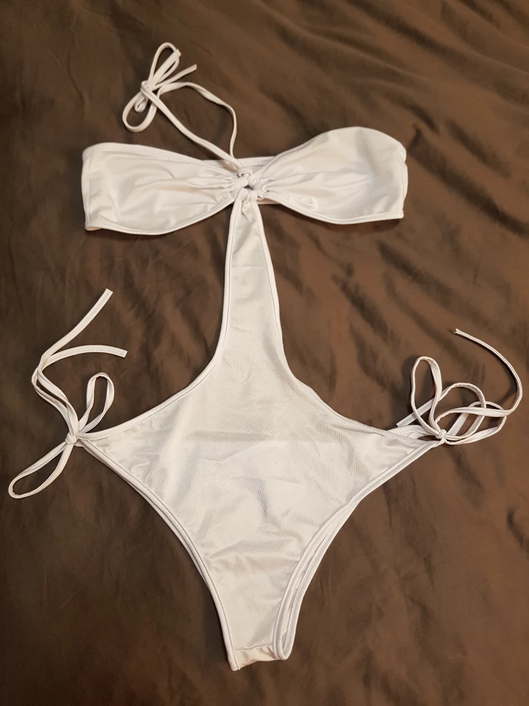 New White Halter Neck One-Piece Swimsuit small