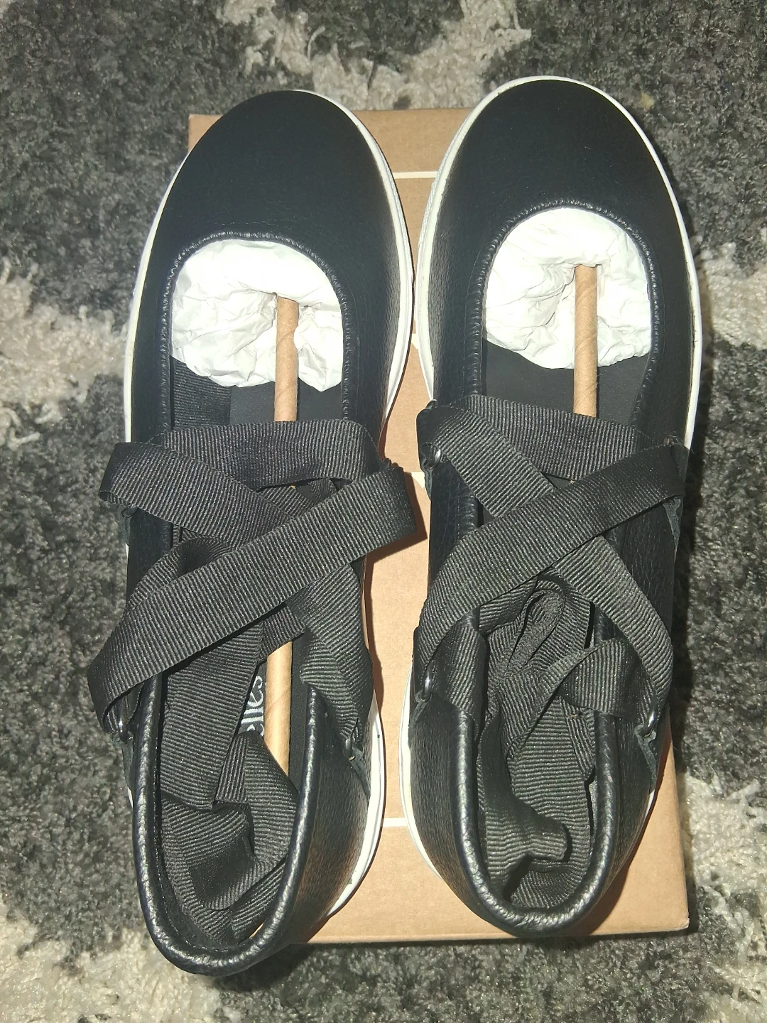 Seychelles Black Leather Ballet Flats with Ribbon Ties - photo 2