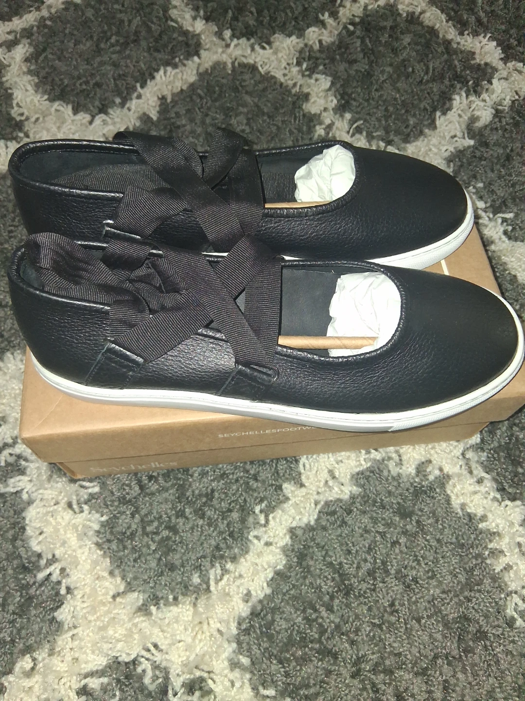 Seychelles Black Leather Ballet Flats with Ribbon Ties - photo 3