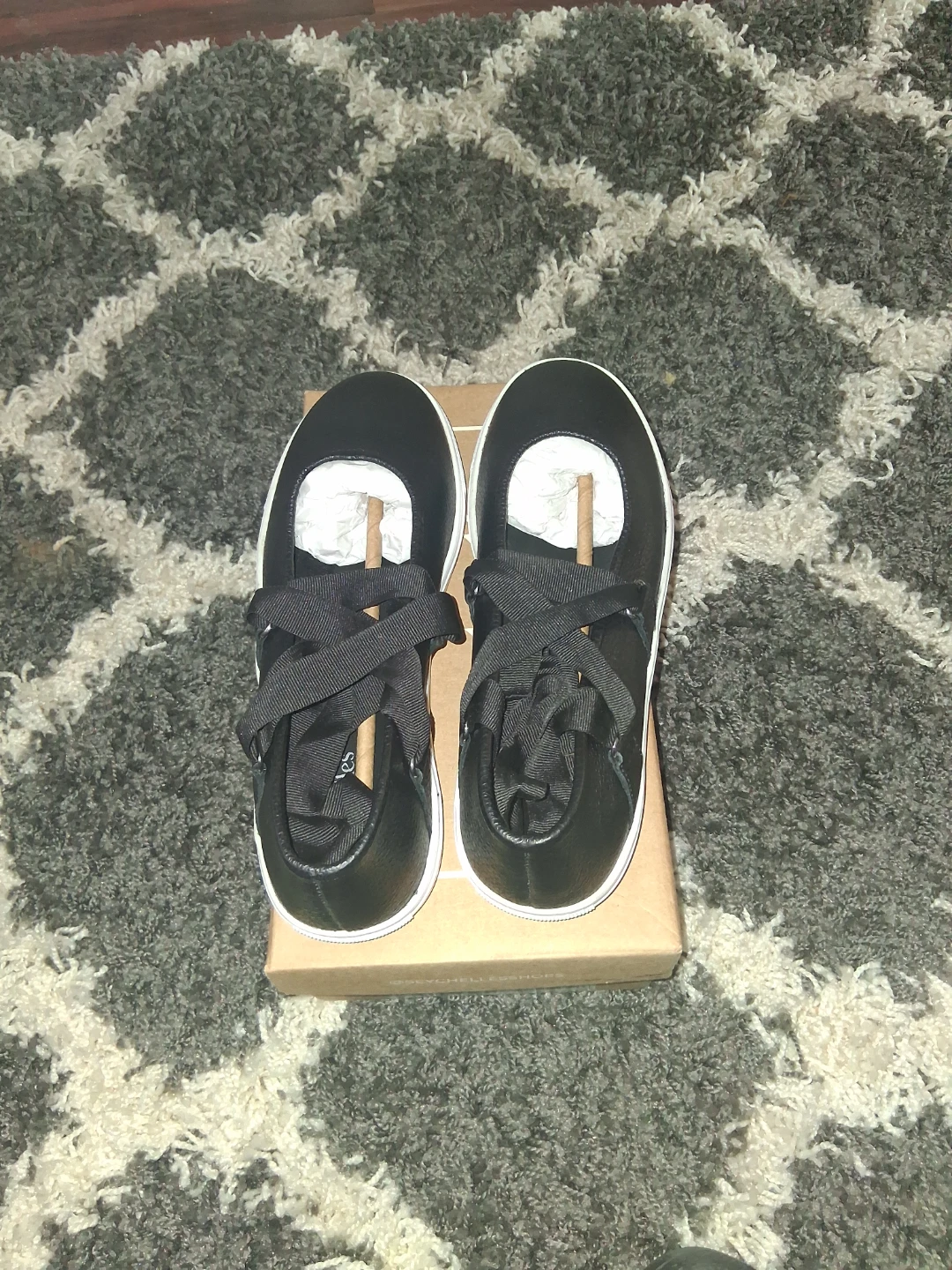 Seychelles Black Leather Ballet Flats with Ribbon Ties - photo 4