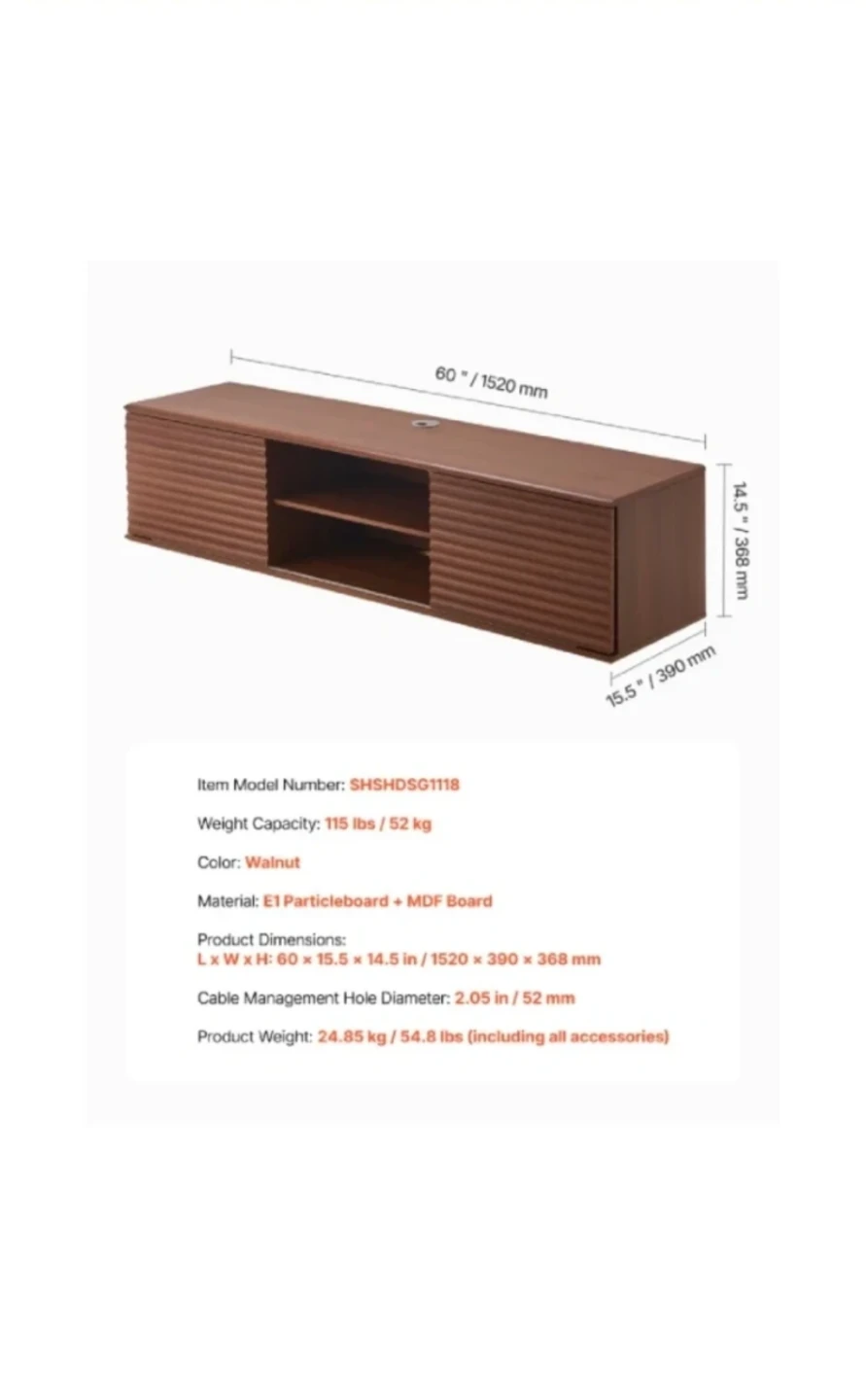 Walnut Entertainment Unit - 60" Long - photo 2