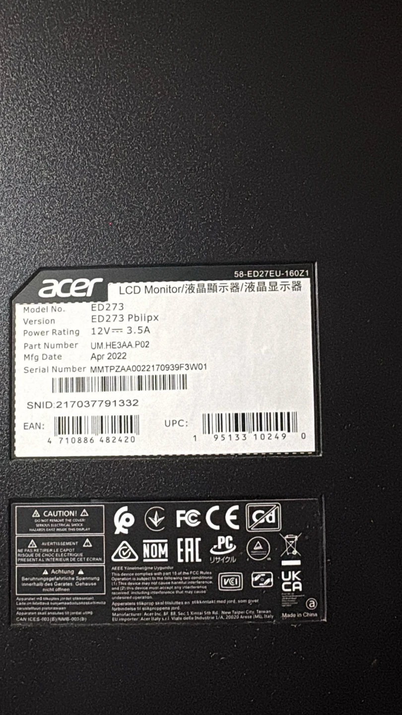 Acer ED273 Pbliipx 27" LCD curved Monitor - photo 3