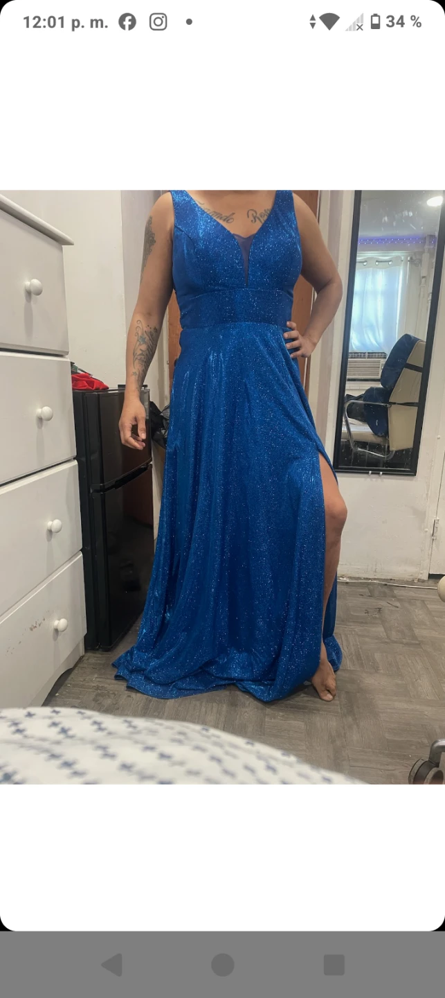 Vestido d graduación Sparkly Blue A-Line Gown with Lace-Up Back
