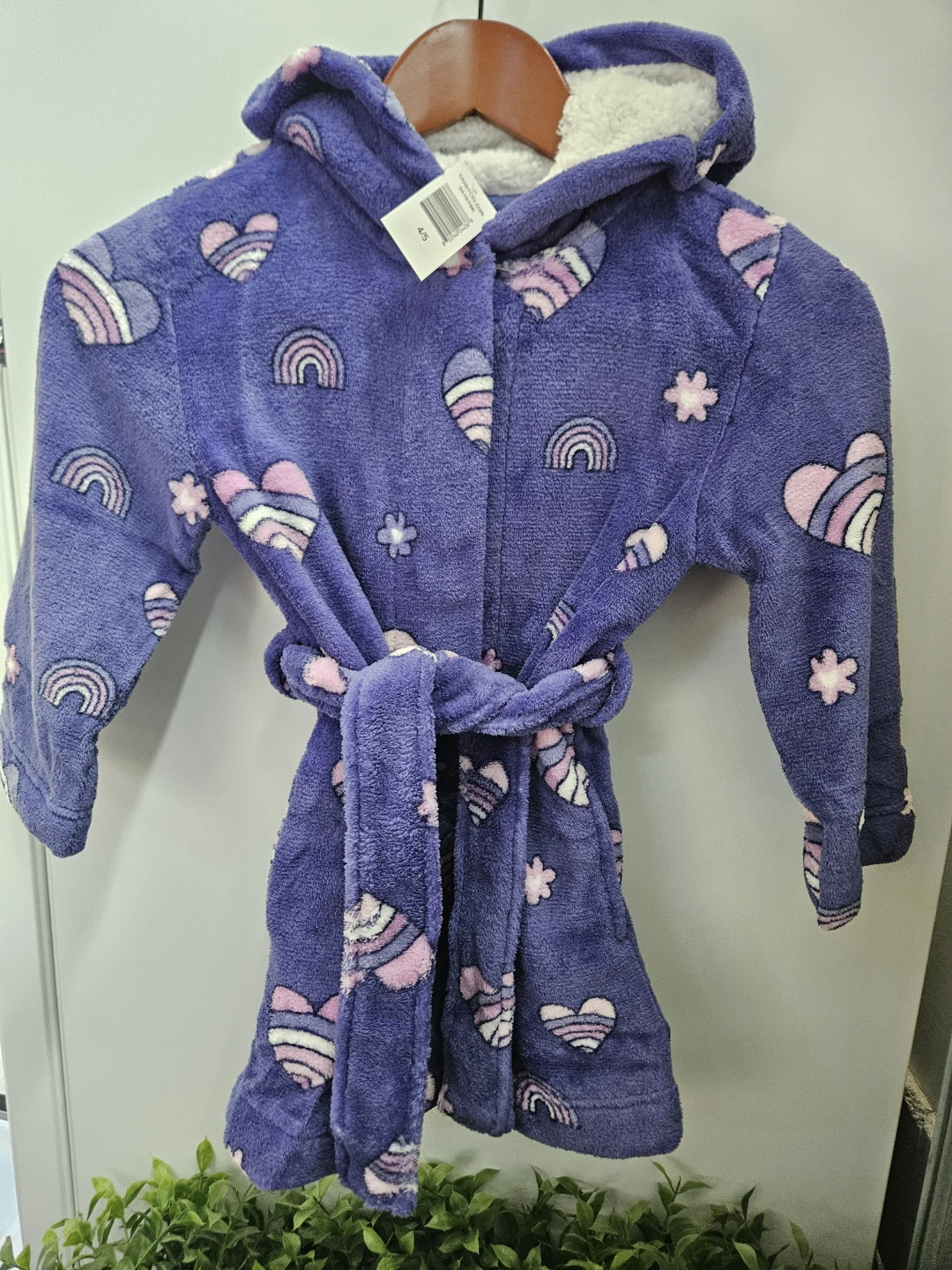Kids Purple Rainbow Heart Plush Robe Size 4/5
