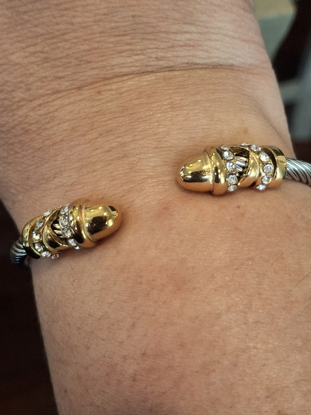 Gold Tone & Crystal Cable Bangle Bracelet