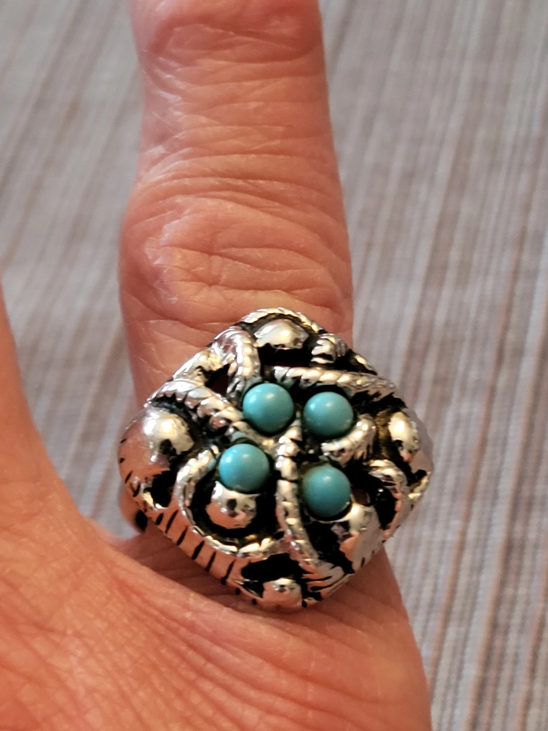 Avon Silver Tone Ring with Blue Stones