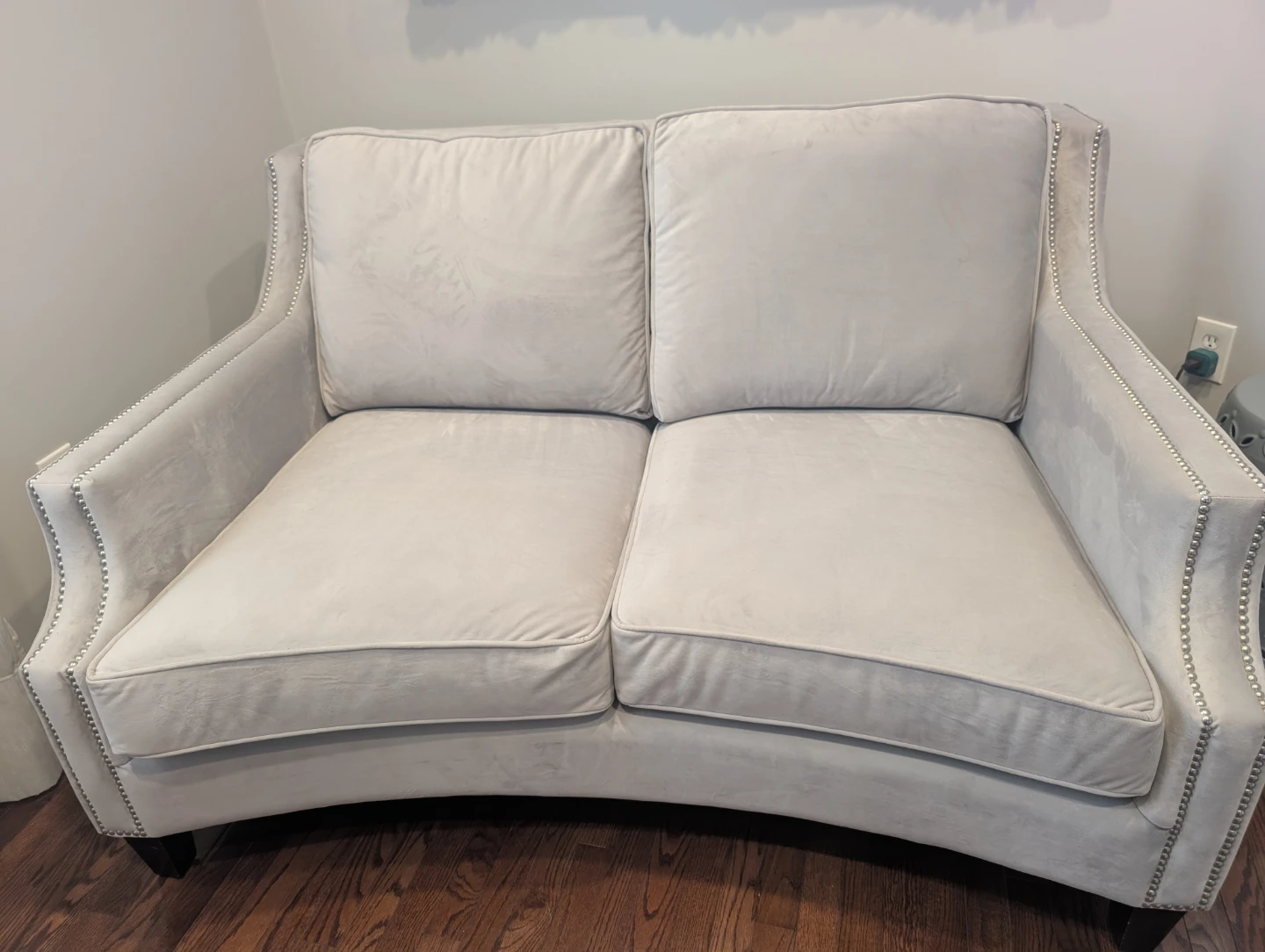 Light Grey Velvet Loveseat with Nailhead Trim - photo 3