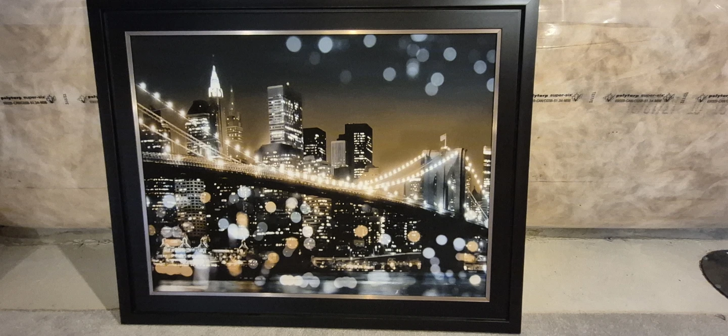Framed Artwork - Cityscape Bridge at Night
