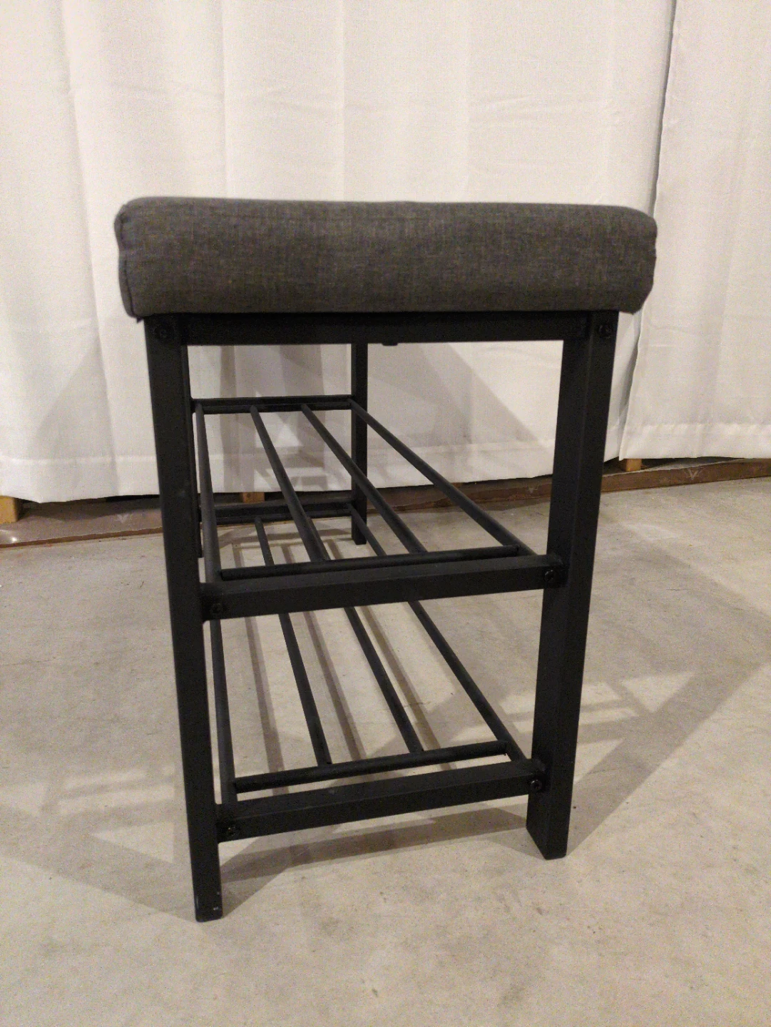 Grey Upholstered Shoe Bench with Two-Tier Rack - photo 3