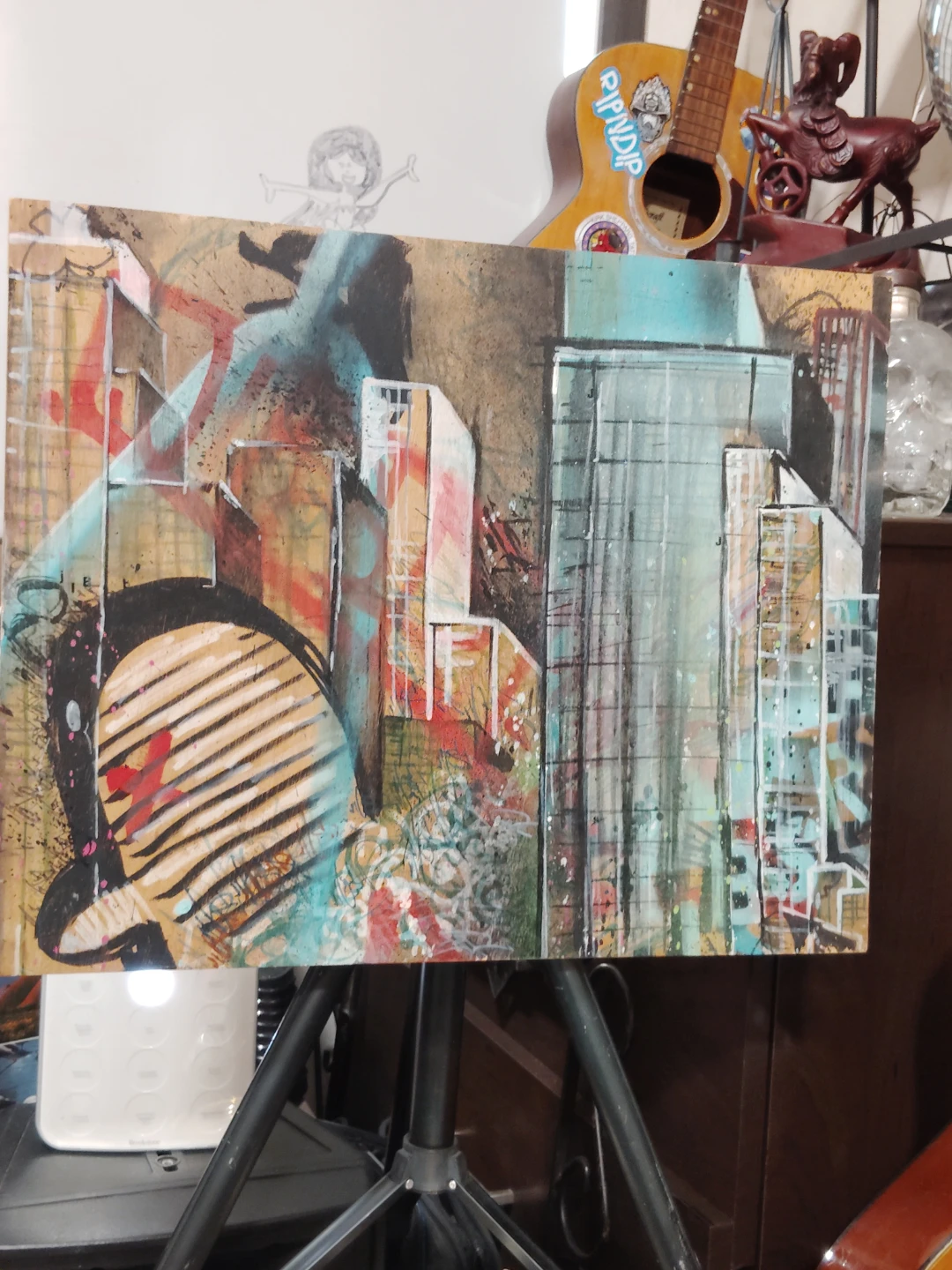Abstract Cityscape Mixed Media Painting