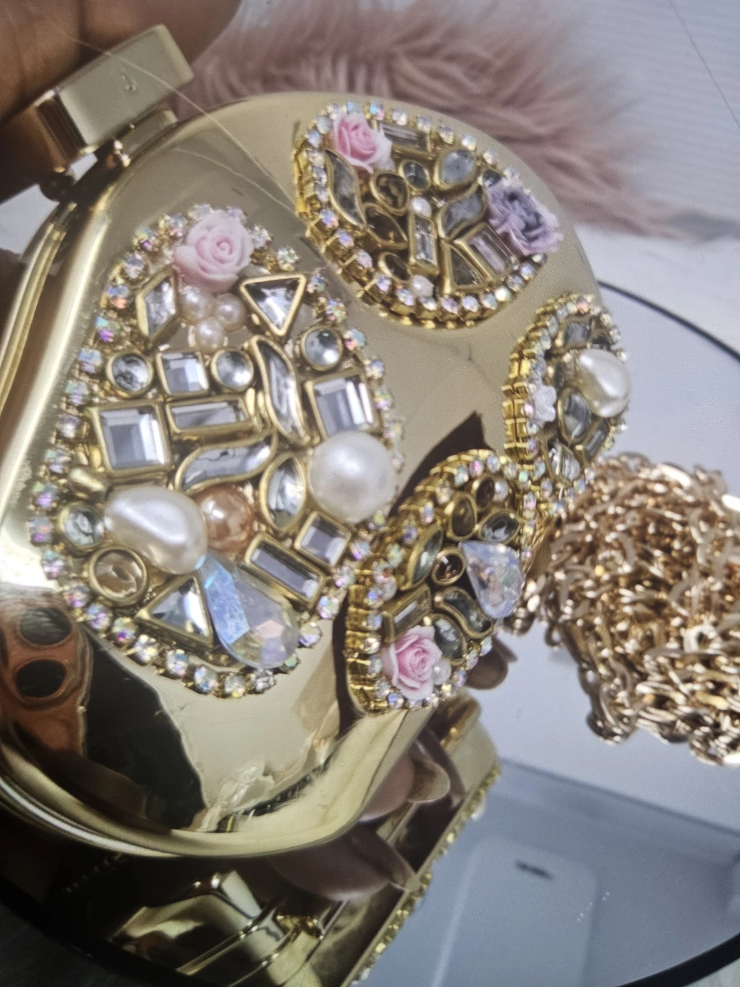 Gold Embellished Mini Clutch with Chain - photo 3