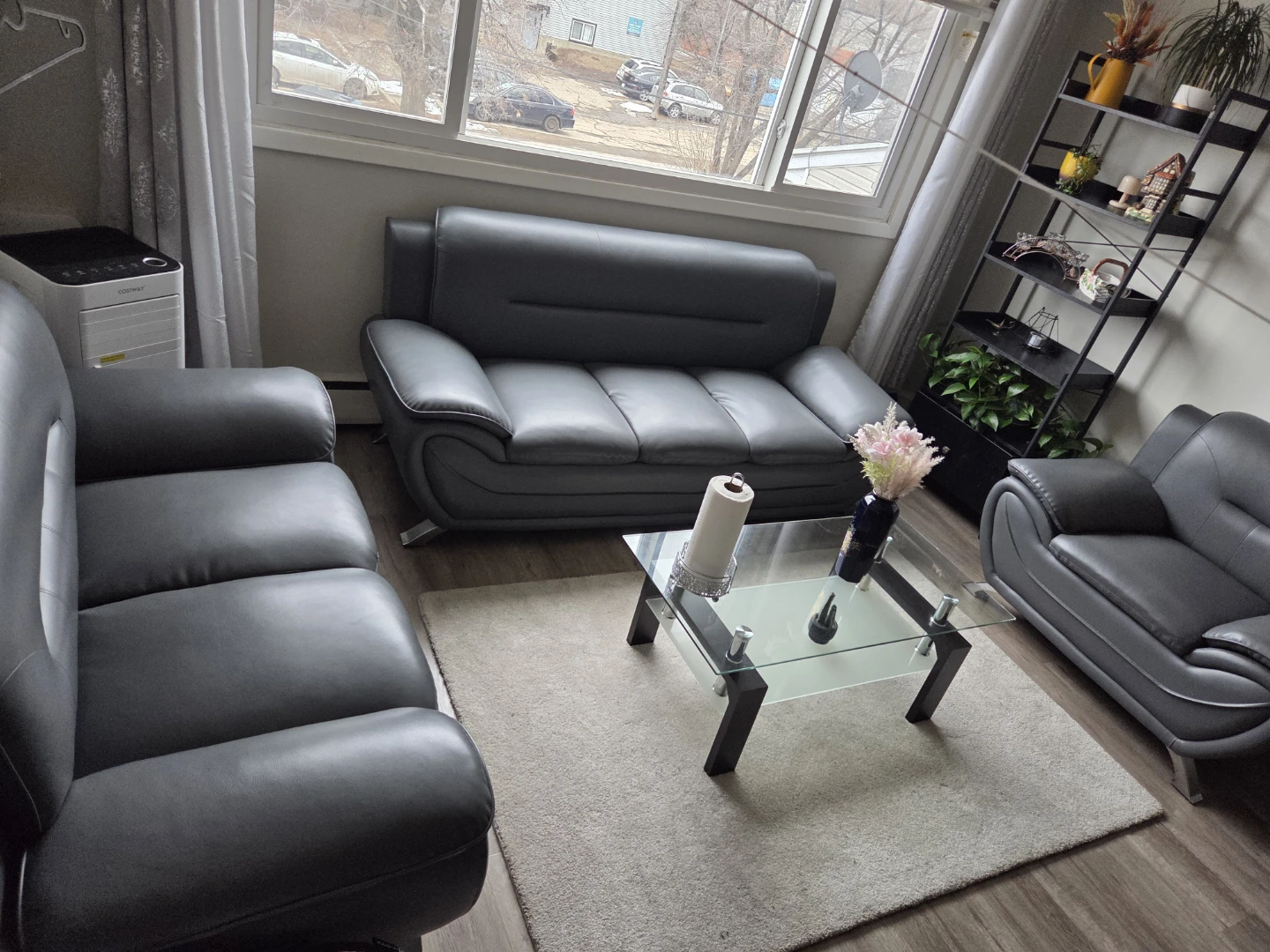 Dark Grey Faux Leather sofa set