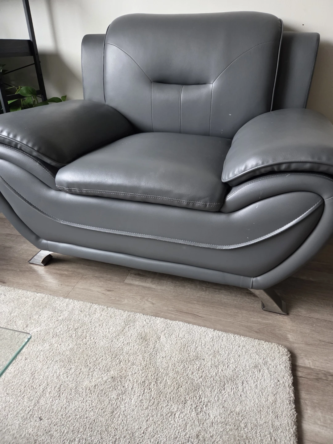 Dark Grey Faux Leather sofa set - photo 2