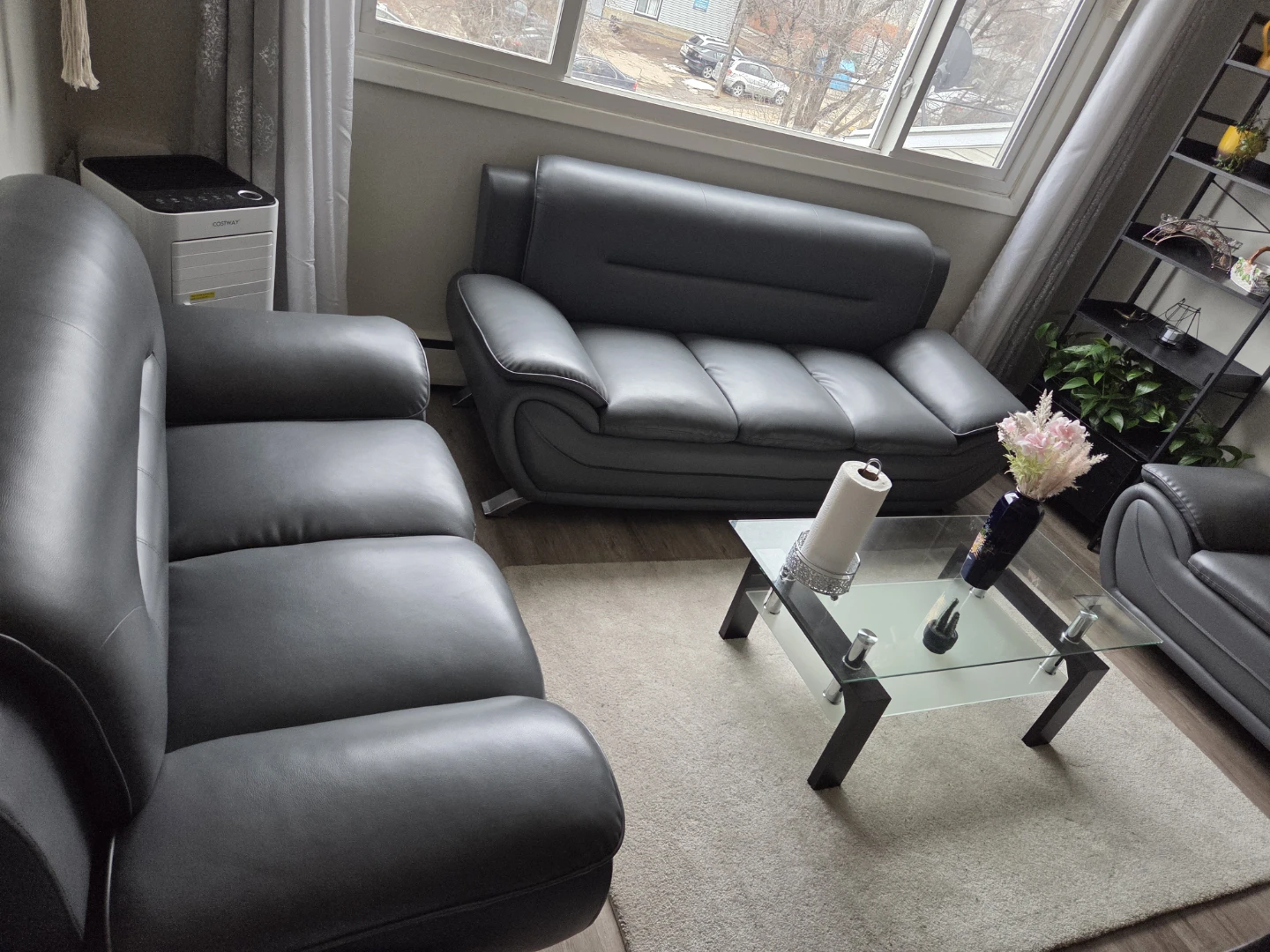 Dark Grey Faux Leather sofa set - photo 3