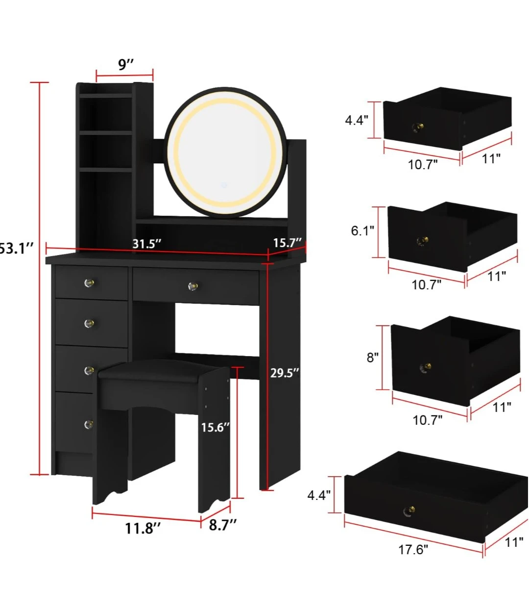Brand new Black vanity LED mirror stool missing one piece - photo 3