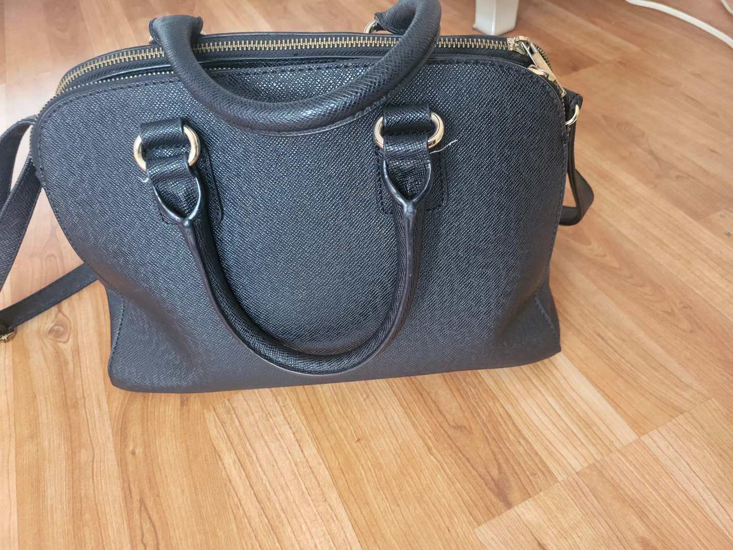 Black Faux Leather Dome Satchel Handbag - photo 3