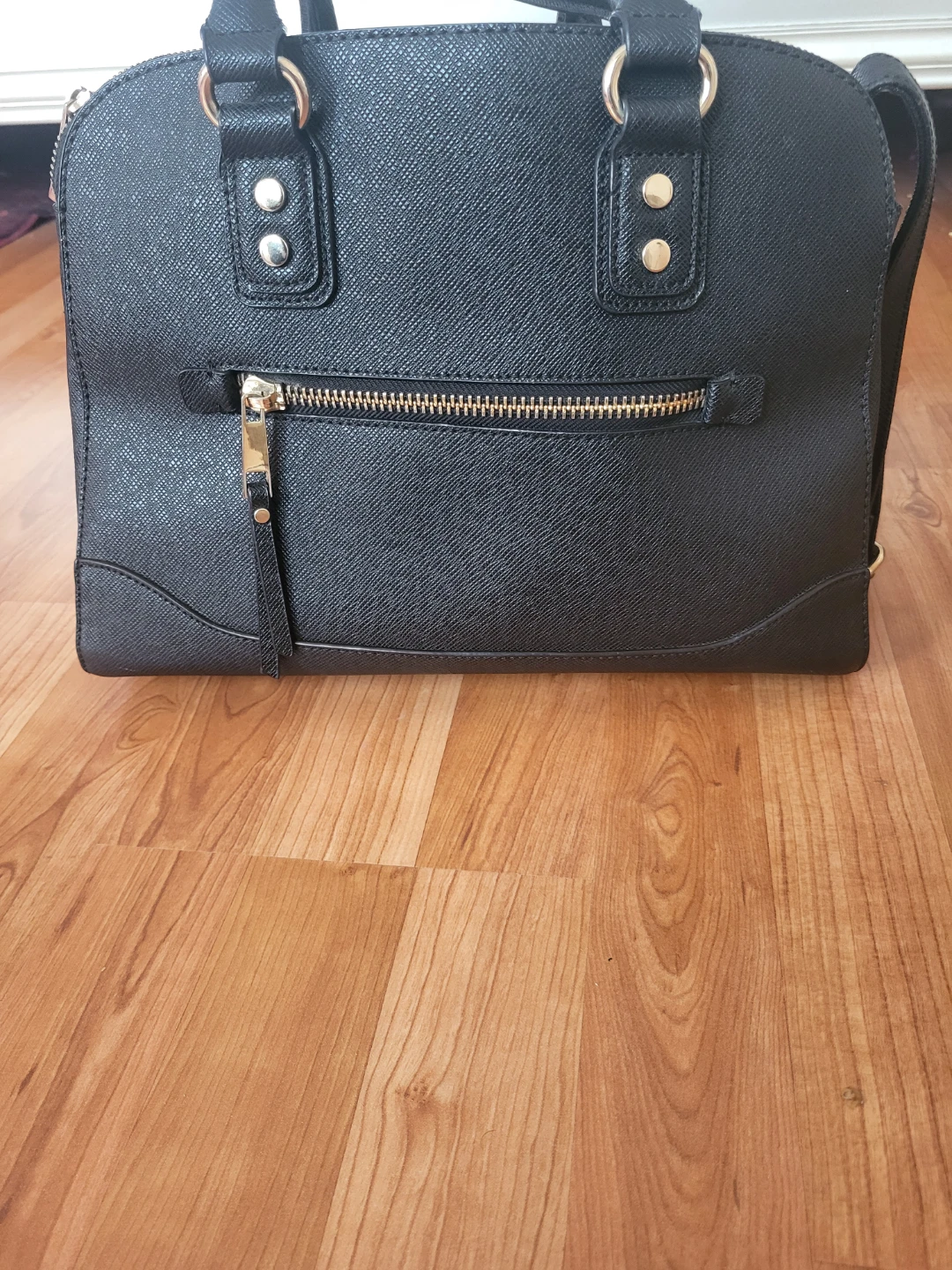 Black Faux Leather Dome Satchel Handbag - photo 4