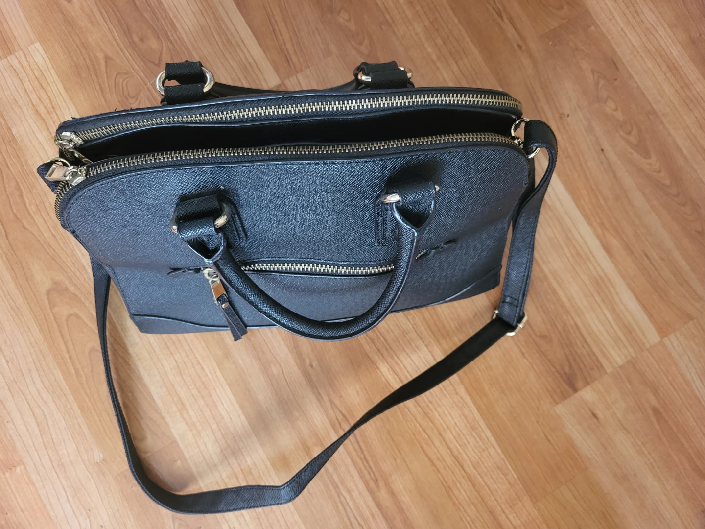 Black Faux Leather Dome Satchel Handbag - photo 5