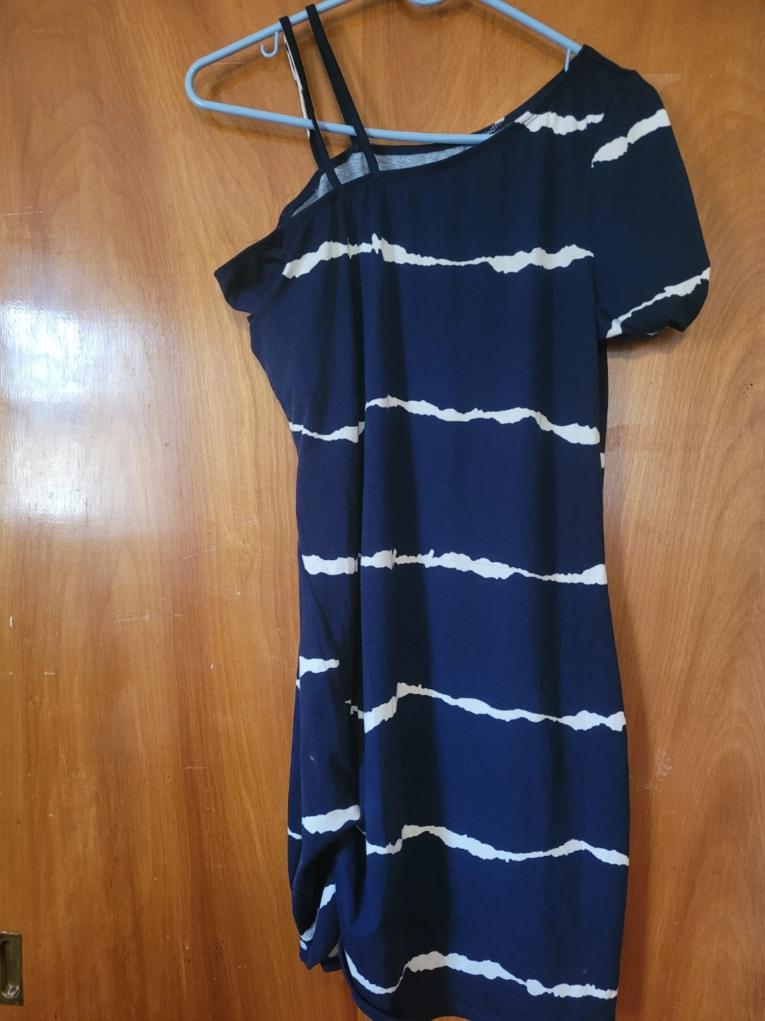 SHEIN Blue and White Striped One Shoulder Dress