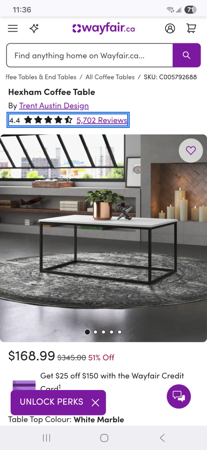 Hexham Coffee Table - Metal Base - photo 2