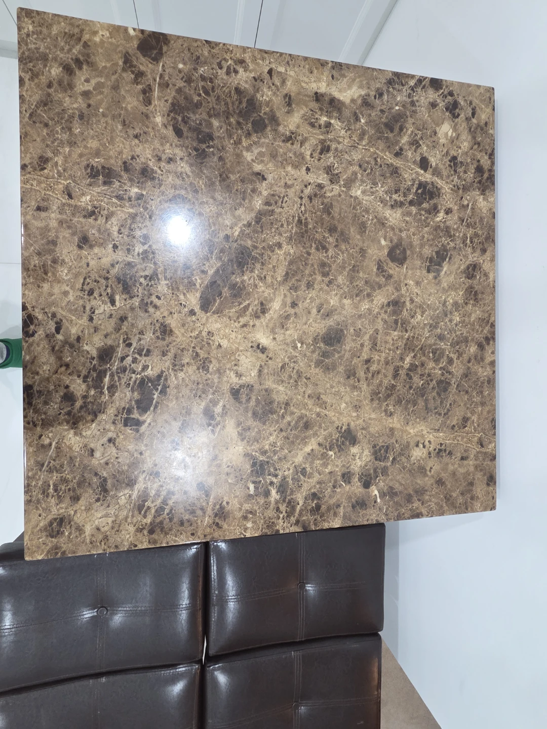 Square Marble Design Top Dining Table with 4 Dark Brown Stools - photo 3