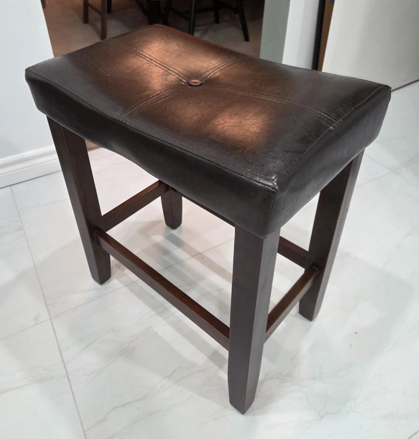 Square Marble Design Top Dining Table with 4 Dark Brown Stools - photo 5